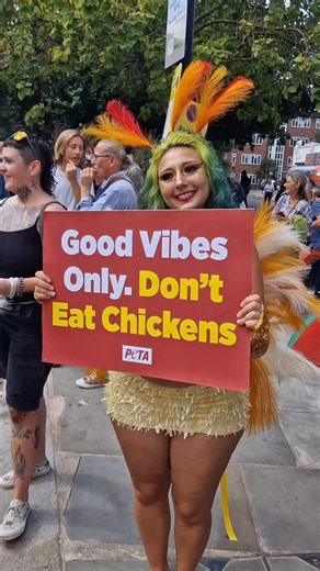 We brought vegan chicken to Notting Hill Carnival! 🌱With an estimated five tonnes of chicken consumed each year, supporters handed out animal-friendly alternatives and reminded revellers that birds deserve peace - not to be served in pieces.#nottinghillcarnival https://t.co/2p5NXVgXGh