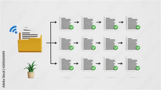 Digital Document Management System. Data Structure, Cloud Storage, Files Organization Workflow, Files Automation and Online Data Access. DMS Dashboard. 4K 3D Video Animation