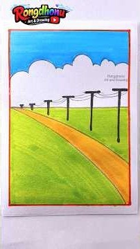 Easy Village Road Scenery Drawing with Pencil Colors