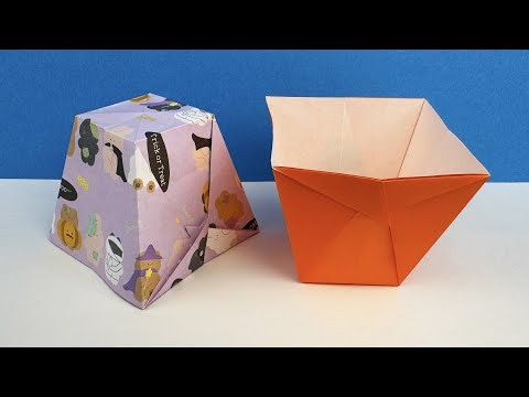 【折り紙】可愛い箱 🎁 5分で完成！1枚で折れる実用的な小物入れの作り方 Easy Origami Box tutorial | Paper Craft | 摺紙 盒子 | 종이접기 ハロウィン