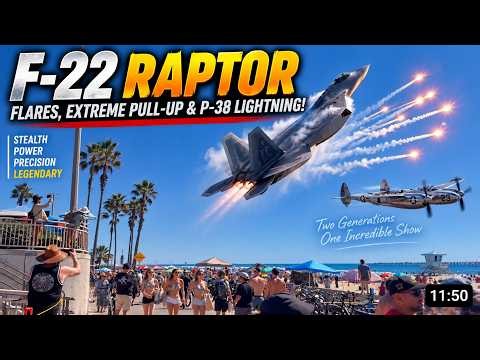 F-22 Raptor Goes INSANE 🔥 Flares, Extreme Pull-Up & P-38 Lightning!