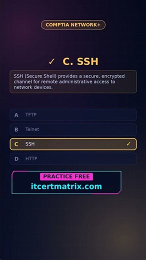 Which protocol provides a secure encrypted tunnel for remote command-line access? | Network+ N10-009