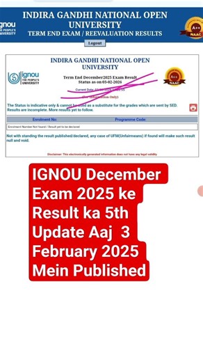 IGNOU result December 2025 | 5thUpdate | ignou early result declaration | #ignou | #result | #shorts