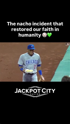 September 25, 2017. Busch Stadium. Cubs shortstop Addison Russell goes full send into the stands chasing a foul ball and absolutely OBLITERATES Cardinals fan Andrew Gudermuth’s nachos. But here’s where it gets wholesome... A few innings later, Russell personally delivered a fresh plate of nachos to the fan himself. They snapped a selfie together, the crowd went wild, and “Nacho Man” was born. The best part? This happened during a Cubs-Cardinals rivalry game—one of baseball’s most heated matchups