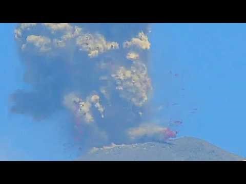 Huge Globs of Lava Eject from Fuego Volcano, Guatemala