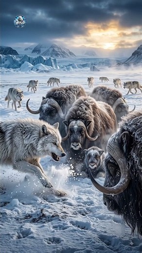 🐺 Arctic Wolf Pack Tries to Separate a Musk Ox Calf! 🐂❄️ #Shorts #ArcticWolves #MuskOx #Wildlife