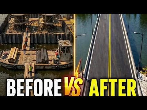 Watch how a bridge is built from foundation to finish 🌉 #engineering #construction #satisfying 