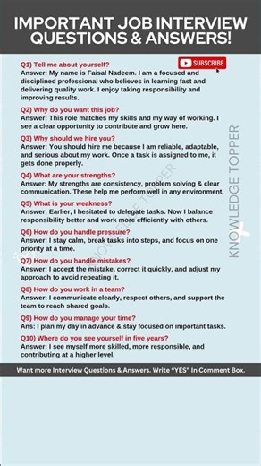 10 Most Important Job Interview Questions and Answers