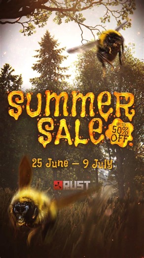 Rust and its DLCs are up to 50% off as part of the Steam Summer Sale, 25th June - 9th July! 🐝☢️⛱️
