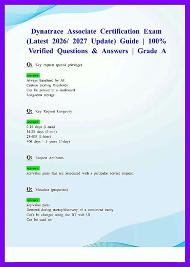 DYNATRACE ASSOCIATE CERTIFICATION EXAM LATEST 2026 2027 UPDATE GUIDE 100 VERIFIED QUESTIONS AND ANSW