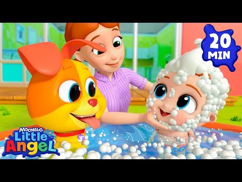 Baby and Doggy Bath Time Song 🛁 Little Angel Nursery Rhymes and Kids Songs | Bingo and Baby John