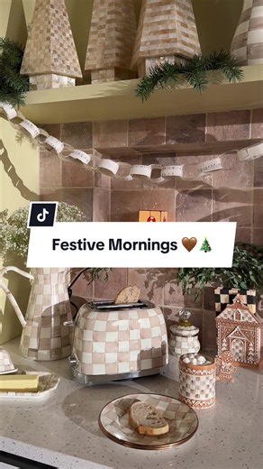 Festive mornings with the Mocha Check gingerbread collection 🤎🎄 #mackenziechilds #festive #holidays #athomecoffee