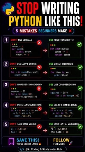 Stop Writing Python Like This! 5 Coding Mistakes to Fix Fast 🚀 #programmerlife #codinglife