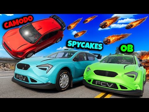 Using Fast Cars to Escape Meteorites Together… (BeamNG Mods)