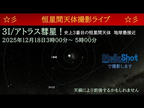 【ライブ配信】恒星間天体最接近！ 3Iアトラス彗星撮影ライブ（12月18日3時～5時ごろ）