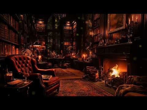 Quiet Vintage Library Fireplace Glow with Soft Fire Sounds for Deep Sleep and Calm Mind