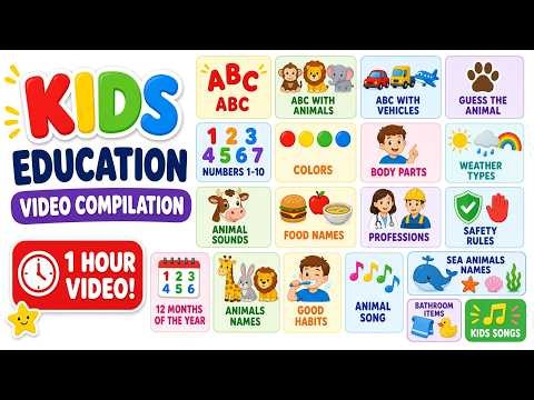 1 Hour Kids Learning Video 🎓 ABC, Numbers, Colors, Animals & More | Educational Videos for Kids