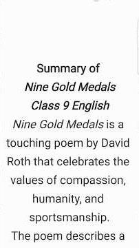 Nine Gold Medals Class 9 Summary #newncertbook