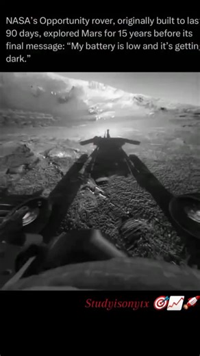 Studyisonytx 🚀 on Instagram: "The Loneliest Goodbye Ever Sent From Mars🚀 NASA’s Opportunity rover was built to last just 90 days… but it explored Mars for 15 incredible years 🌌 Its final message before falling silent still gives chills: “My battery is low and it’s getting dark.” A robot that outlived expectations, survived dust storms, crossed miles of alien land, and reminded humanity that even machines can leave a legacy ❤️🤖 #space #nasa #mars #opportunityrover #spacemission #astronomy #sc