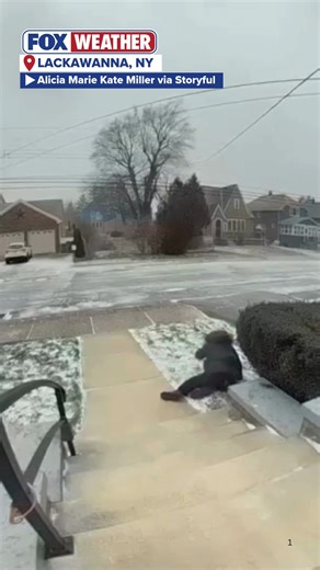 VICIOUS WINDS: Severe storms unleashed wind gusts up 70 mph in Lackawanna, New York, on Monday. Video captures the moment it lashed out at a woman, causing her to be flung from a porch. “Never in a million years did I think I would go flying in the air like a kite,” she told a local news outlet. #windy #severewinds #winterstorm #foxweather | FOX Weather