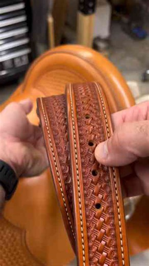 Custom basketweave belt with seed border details