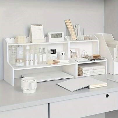 Office Storage Rack With Wooden Display Shelf-Crafted From Practical Wood Composite Material, It Assembles And Disassembles Effortlessly Without Drilling. The Multi-Tier Desktop Storage Rack Features A Tiered Shelf Design To Maximize Space Utilization And Enhance Storage Capacity. Its Multi-Level Shelving Is Ideal For Organizing Books And Cosmetics, Making It Equally Suitable For Home And Office Use. The Tiered Structure Maximizes Space Utilization, Significantly Increasing Storage Capacity. The