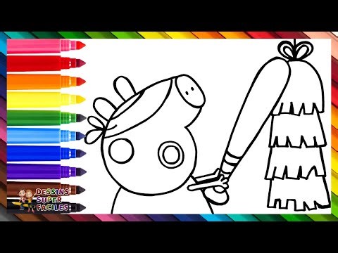 Dessine Et Colorie Peppa Pig Frappant Une Piñata 🐷🪅🎊🍬🍭 Dessins Pour Enfants
