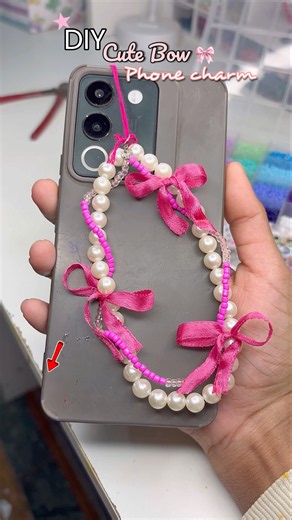 Diy Cute Bow Phone Charm 😍#shorts #diy #phonecharm
