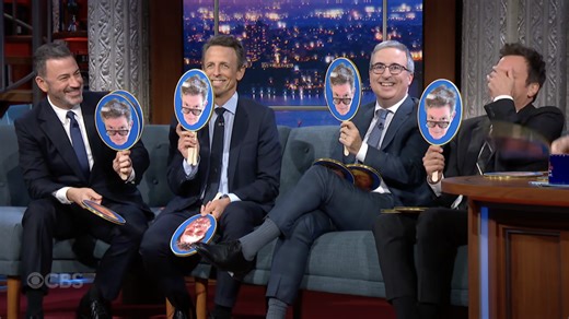 Stephen Colbert interviewing Kimmel, Fallon, Meyers and Oliver at the same time is beautiful chaos