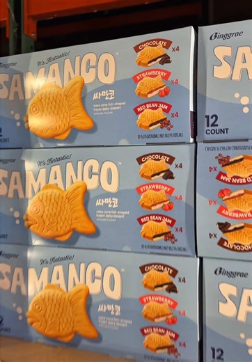 Costco Samanco Korean Fish Icecream! Cake Cone Fish Shaped Frozen Diary Dessert! 3 Different Flavors: Strawberry, Red Bean, & Chocolate! #costco #costcofinds #foodtiktok #mukbang #fyp
