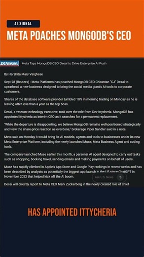 Meta Taps MongoDB CEO CJ Desai to Lead Its Enterprise AI Push