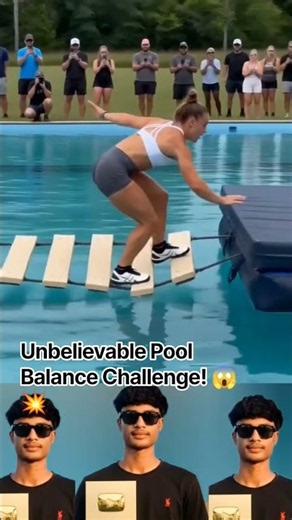Unbelievable Pool Balance Challenge! 😱💥 #shorts#ViralShorts #Trending #ObstacleCourse