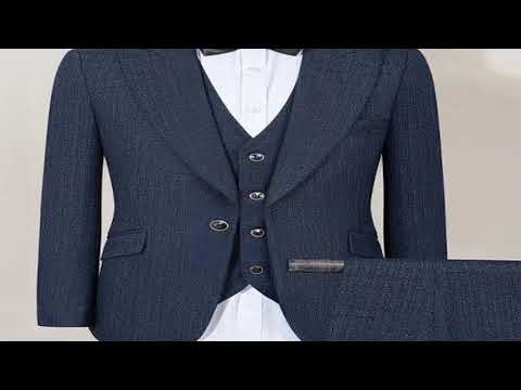 ST Cassy 3-piece men's blue suit set Slim Fit Male Groom Wedding Blazers Party Dress Suit