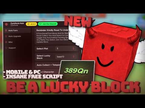*NEW* Be a Lucky Block OP Script NO KEY - Auto Farm, Auto Upgrade, Speed Hack & More..