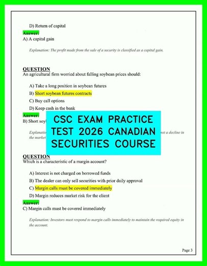 CSC Exam Practice Test 2026 Canadian Securities Course Mock Questions and Answers Review Updated26