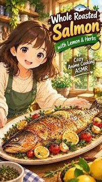 Whole Roasted Salmon with Lemon & Herbs 🐟🍋 | Cozy Anime Cooking ASMR #shorts