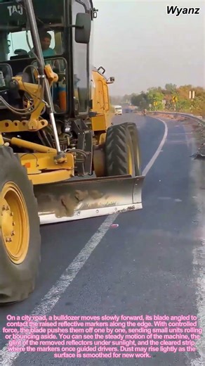 construction site process | bulldozer removes road reflectors with blade
