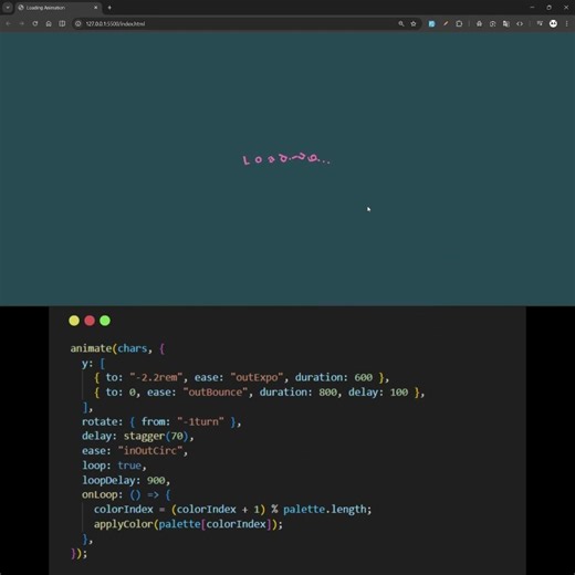Smart Animated Loading Text Screen with Colorful Text Effects | HTML, CSS & Anime.js #shorts