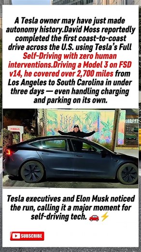 "Tesla Full Self Driving Just Completed A Coast-To- Coast Trip Across America 🚗"#tesla#carlovers#car