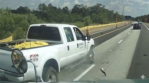 This driver’s tire exploded and they nearly took a truck down with them