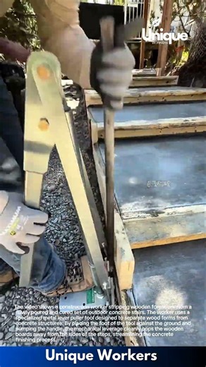 Removing Formwork: Using a Specialized Lever Tool on Concrete Steps