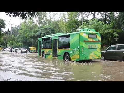 Monsoon chaos on Delhi streets with waterlogged traffic