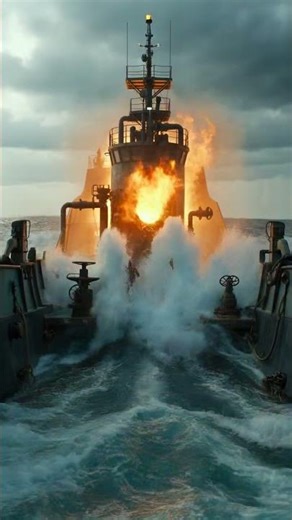 Floating Deep Ocean Geothermal Energy Ship Core Explosion in Storm