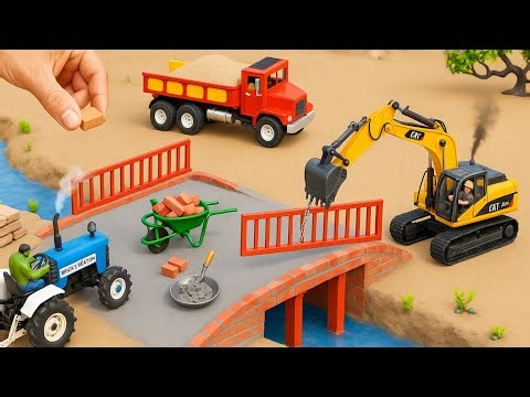 DIY Mini Truck Builds Brick & Metal Railing Bridge | Fun Construction Science Project