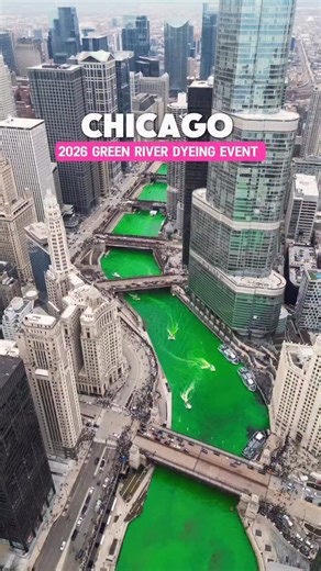 Every year, Chicago turns its river green. ☘️ And it’s happening again on Saturday, March 14, 2026 at 10 AM. For a few hours, boats release a special eco-friendly dye that transforms the Chicago River into a bright emerald green, a tradition that started in 1962 and has since become one of the most iconic St. Patrick’s Day celebrations in the world. 📍 Best viewing spots: • Between State St. and Columbus Dr. • Along the bridges and Upper Wacker • The Riverwalk will mostly be closed, except for s