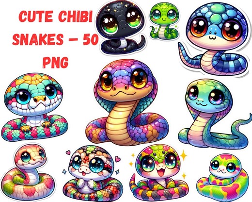 Watercolor Chibi Snakes Stickers PNG – Cute Snakes Clipart Digital Download - Etsy