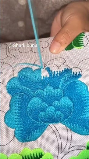 Blue Satin Stitch Embroidery #Shorts #knitting #crochet @GharKiBunai