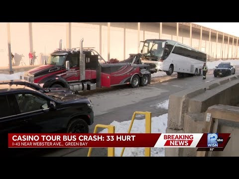 Bus carrying dozens of people to Michigan casino crashes in Green Bay, 2 critically hurt