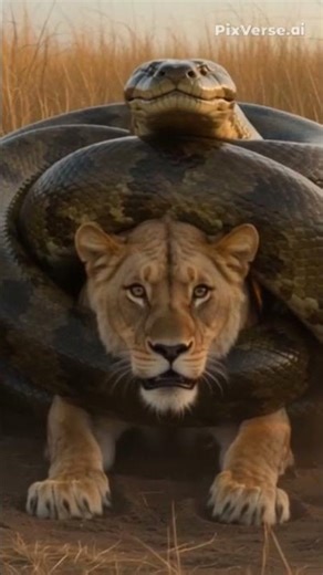 Brutal Clash: Giant Python Tries to Crush Lioness as Lions Fight Back!