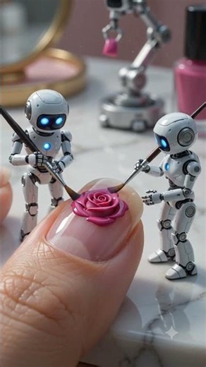 10 Tiny Robots Create Stunning Rose Nail Art on a Giant Fingernail! 🤖🌹✨#shorts